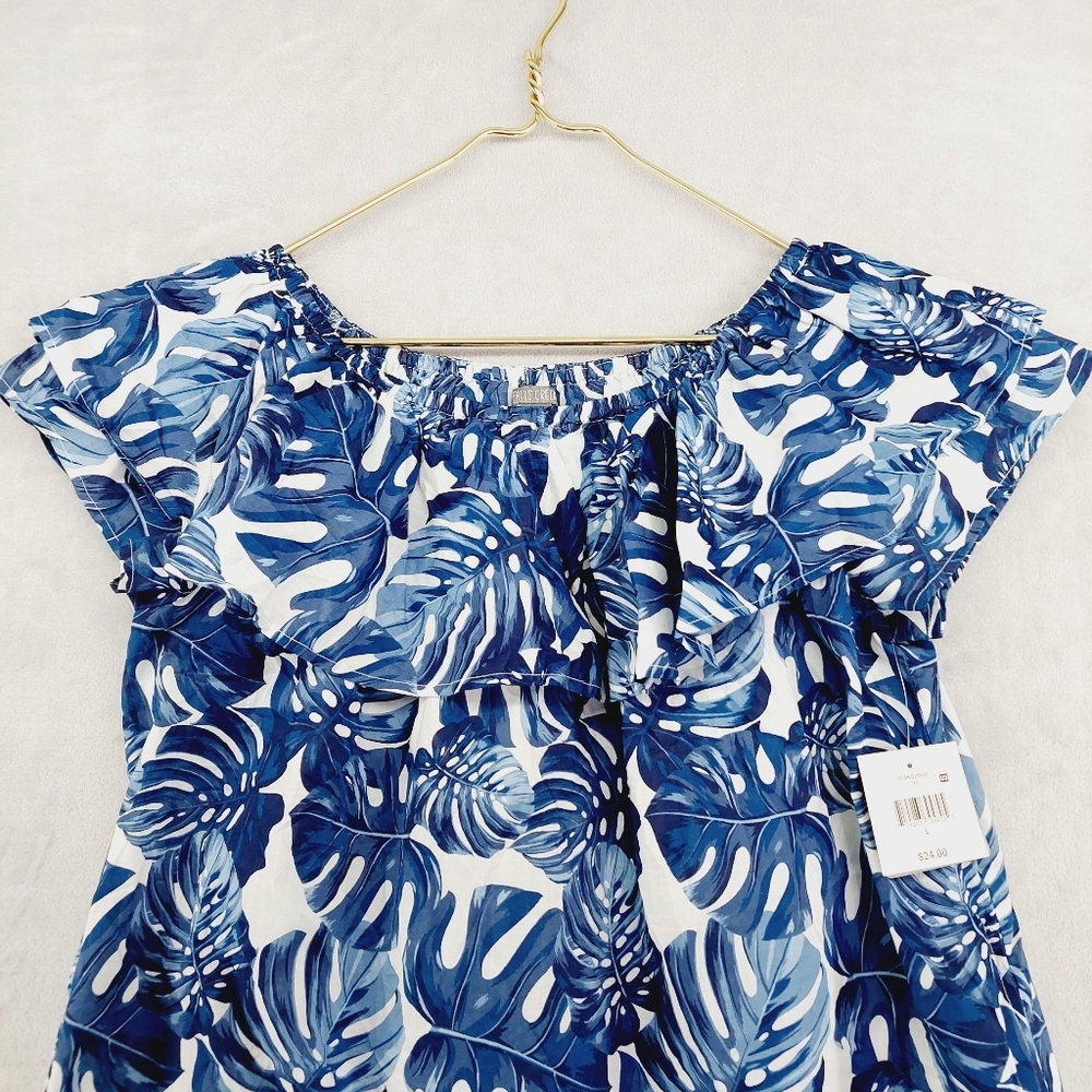 Falls Creek Blue Palm Fronds Off the Shoulder dress P5330 - Picture 3 of 8